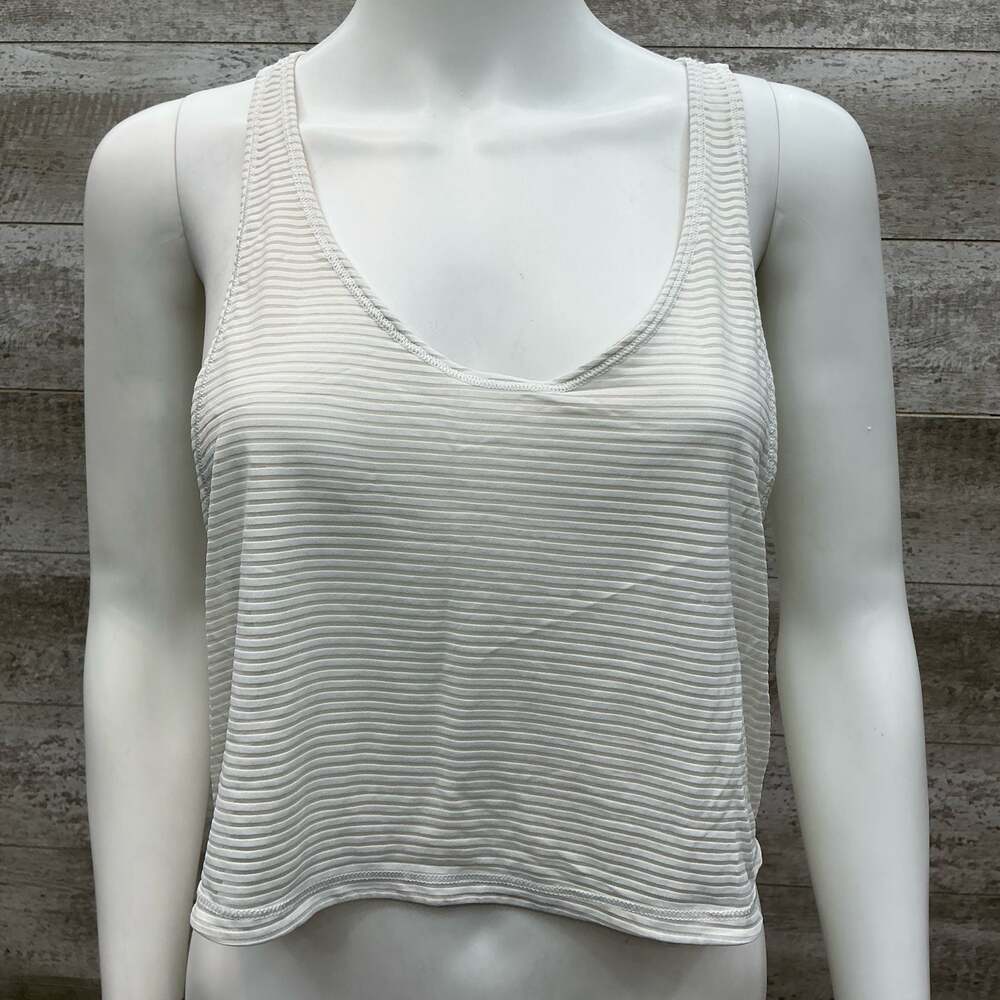 Lululemon White Striped Racerback Cropped Tank Top Size 4-6